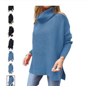 Women's Turtleneck Oversized Long Batwing Sleeve Spilt Hem Sweater Sz Medium NWT